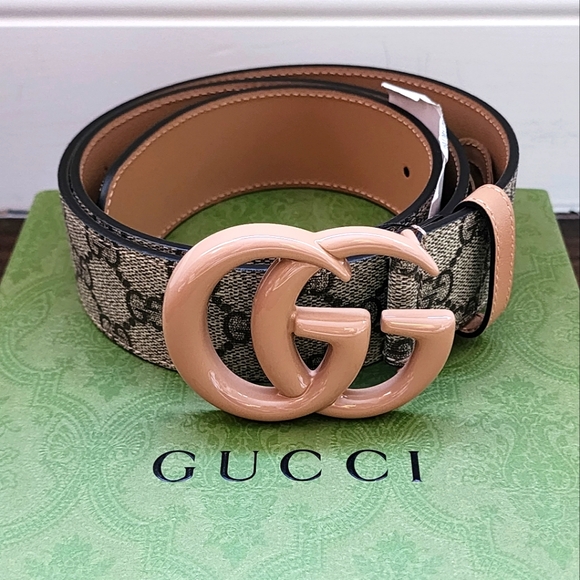 Gucci Accessories - $599 Brand New Gucci GG Marmont Supreme Belt Canvas Nude 90/36 Enamel Buckle